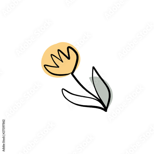 Modern flower ink sketch with abstract shapes. Vector