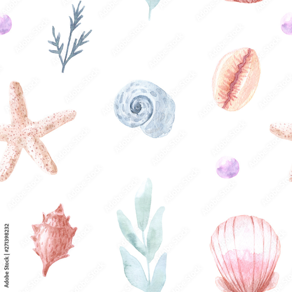 Obraz premium Hand painted watercolor sea. Hand drawn illustration isolated on white background. Watercolor sea animal clipart.