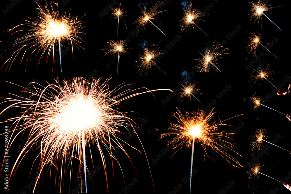 chrismas sparkler set isolated on black background. chrismas sparkler set isolated on black background.