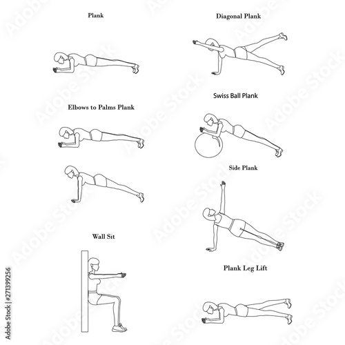 Plank workout illustration outline