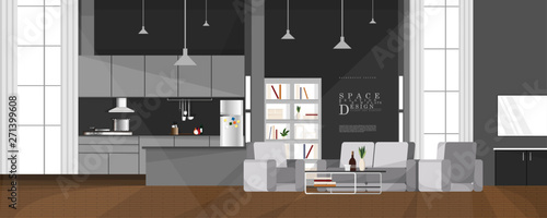 Cartoon relaxing living space interior design, family relationship vector element