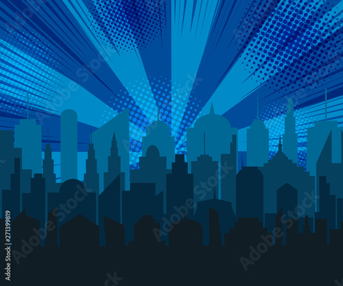 Comic blue cityscape concept
