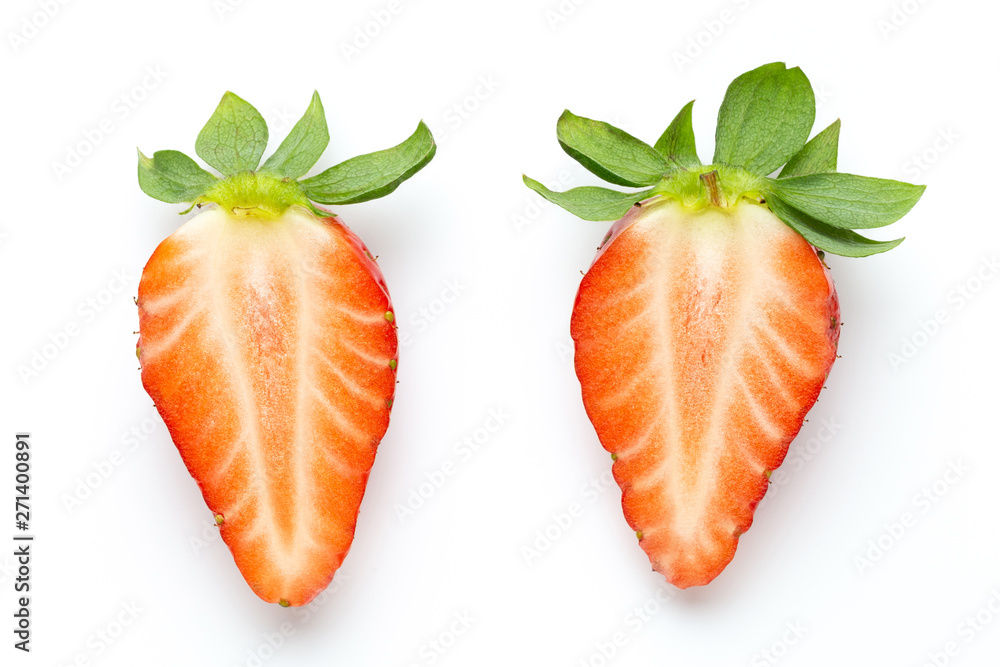 Ripe half strawberry isolated on white background. Ripe half strawberry isolated on white background.