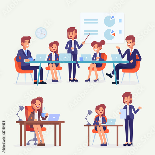 Business people meeting.Teamwork, brainstorming. Success. Flat vector illustration.