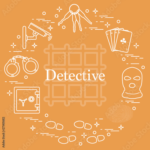 Criminal and detective elements. Crime, law and justice vector icons.