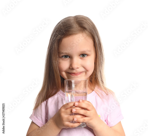 Cute little girl drinking w...