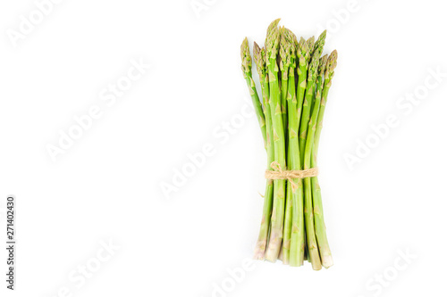 Fresh green asparagus on white background. Food ingredients. Health food