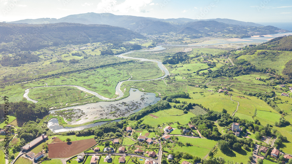 aerial view of urdaibai biosphere in basque country