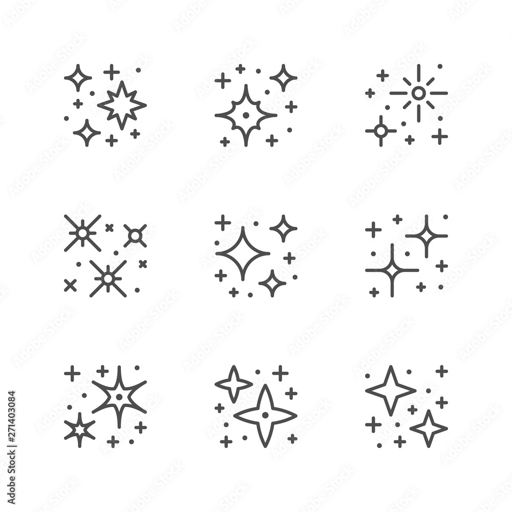 Set line icons of sparkling and twinkling