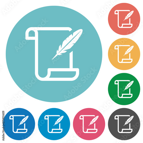 Paper scroll with feather flat round icons