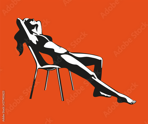 Beautiful woman tanning, with sunglasses, hat, at the beach, retro style. Pop art. Summer holiday. Vector seamless pattern illustration