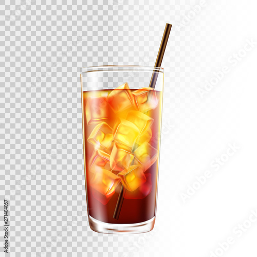 Cocktail in a glass with a straw on background of transparency, long island iced tea.