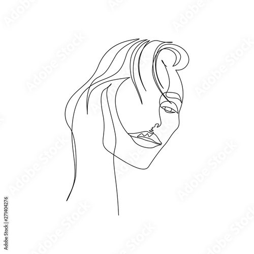 Continuous one line portrait of woman with beautiful lips. Art