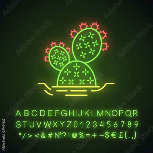 Prickly pear cactus in ground neon light icon