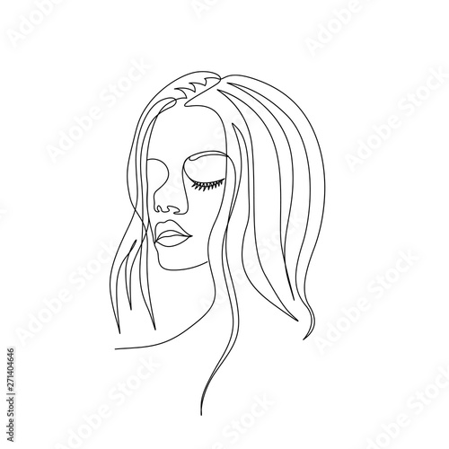 Continuous one line woman face with beautiful eyes. Art