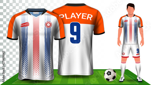 Soccer Jersey and Football Kit Presentation Mockup Template, Front and Back View Including Sportswear Uniform, Shorts and Socks and it is Fully Customization Isolated on Transparent Background.