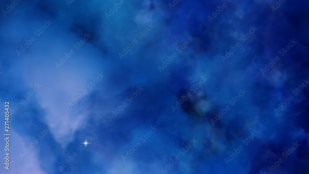 3D Nebula blue clouds in the deep space 3D Nebula blue clouds in the deep space