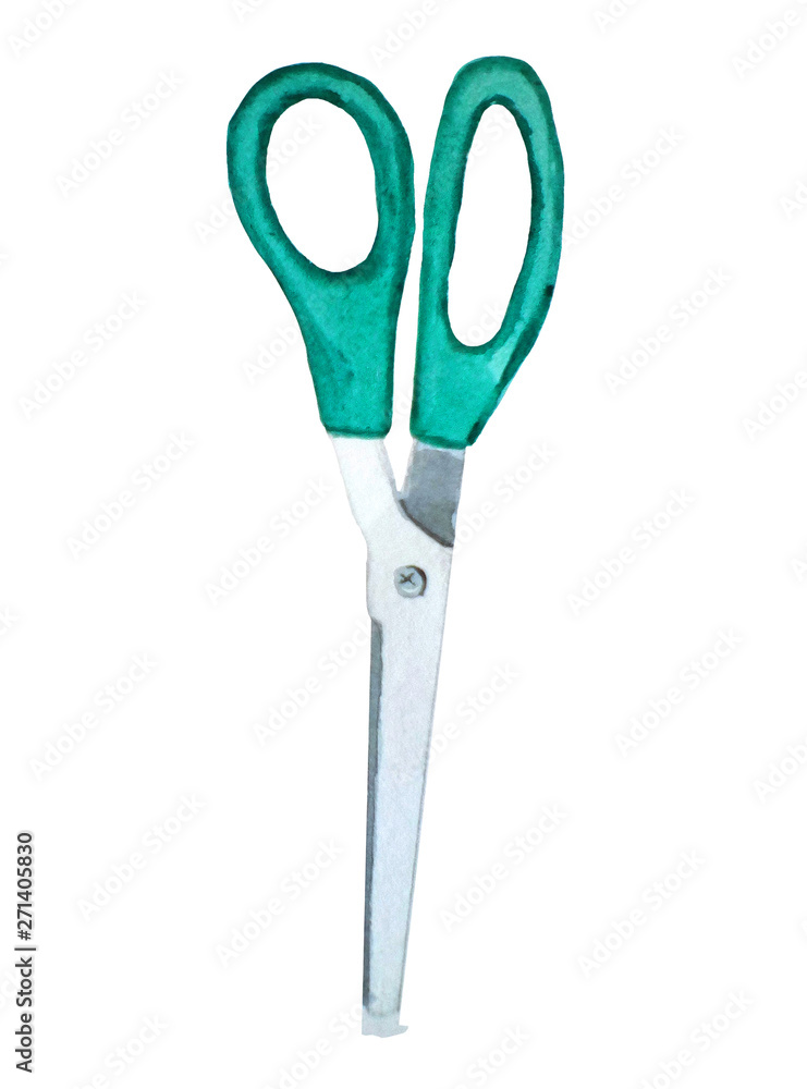 scissors, back to school items on white background. Schol supplies. Hand drawn watercolor illustration. scissors, back to school items on white background. Schol supplies. Hand drawn watercolor illustration.