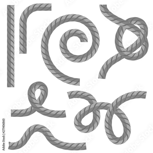 Different Rope Set with Knot Isolated on White Background