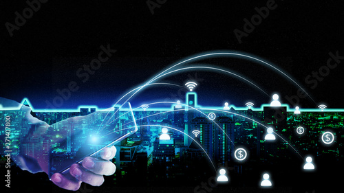 Abstract Background financial digital technology network communication connect people globally with blockchain networking, digital banking fintech transaction Elements of this image furnished by NASA © Chan2545