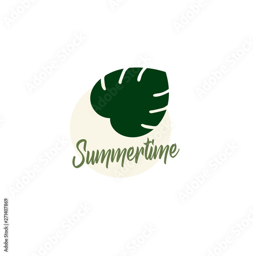 Flat design icon of tropical monstera leaf plant - beautiful summer logo mockup