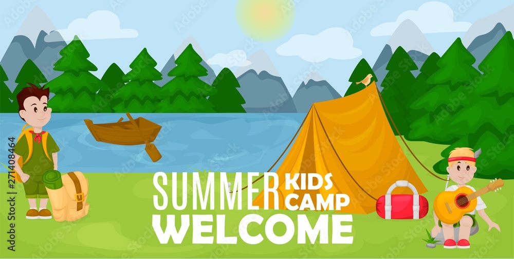 Naklejka premium Summer kids camp poster scout vector illustration.