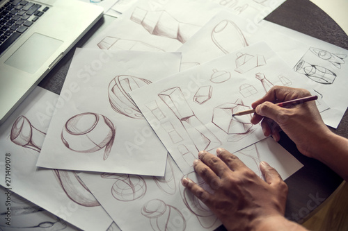 Foto Production designer sketching Drawing Development Design product packaging proto