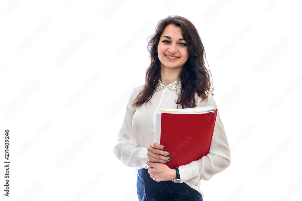 Woman with documents isolated on white background Woman with documents isolated on white background