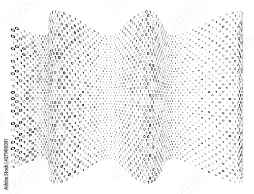 Abstract binary wave. Digital flow computer code on the white background. Data transfer vector concept.
