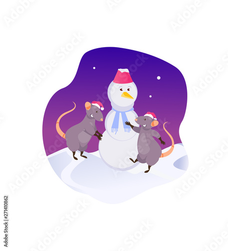 Rats sculpt a snowman