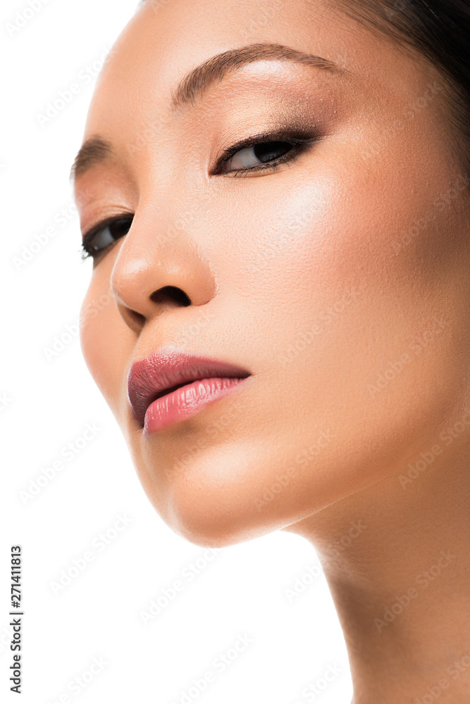 Obraz premium attractive asian woman with perfect skin, isolated on white