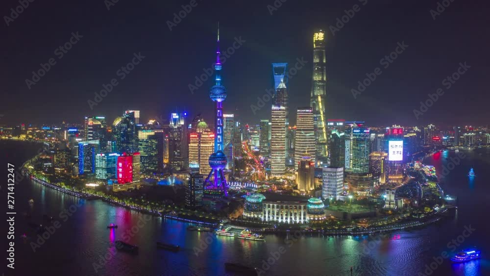 hyperlapse Aerial drone scene timelapse skyline of Shanghai China at night hyperlapse Aerial drone scene timelapse skyline of Shanghai China at night