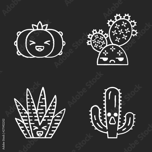 Cactuses chalk icons set