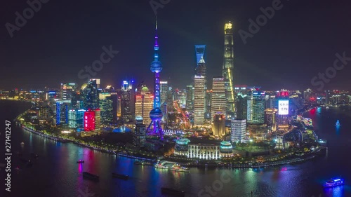 hyperlapse Aerial drone scene timelapse skyline of Shanghai China at night