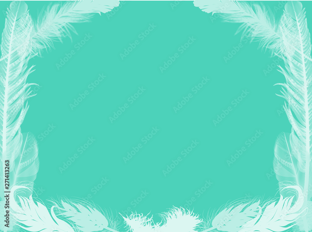 feathers frame isolated on cyan background