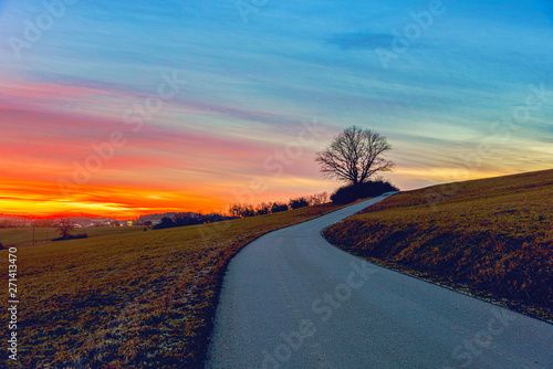 Winter wonderland in germany at sunset