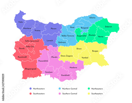 Fotografia, Obraz Vector isolated illustration of simplified administrative map of Bulgaria
