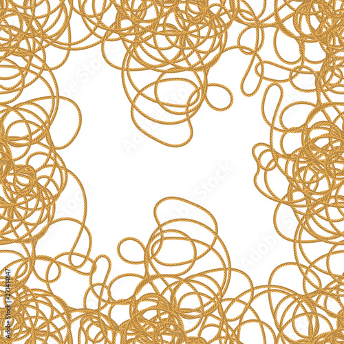 Rope Seamless Pattern on White Background. Cute Rope Frame.
