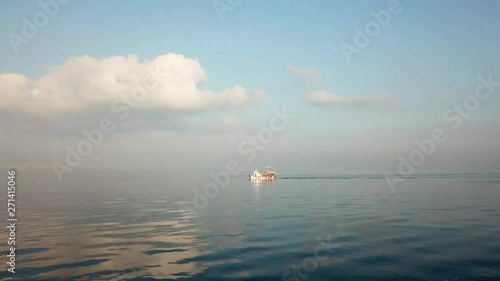 Marmara Sea, Maltepe, Istanbul, sea view drone footage, small fishing boat on sea, sm01 photo