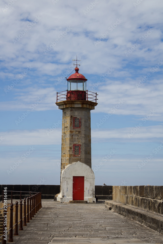 Beautiful Felgueiras Lighthouse on Atlantic Ocean in Porto, Portugal. Travel concept