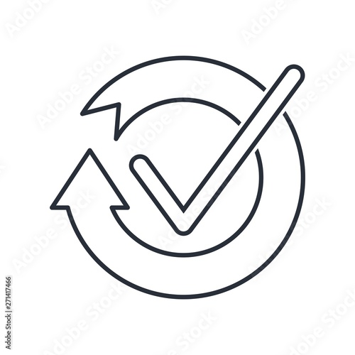 Fotografia Flat linear icon of cyclic rotation, recycling recurrence, renewal, with check mark