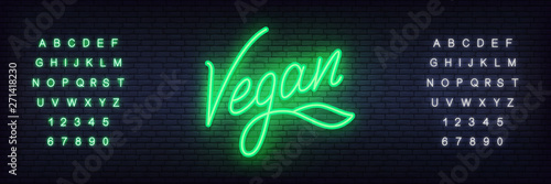 Vegan neon template. Glowing lettering Vegan sign.