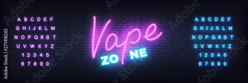 Vape zone neon template. Glowing lettering Vape sign.