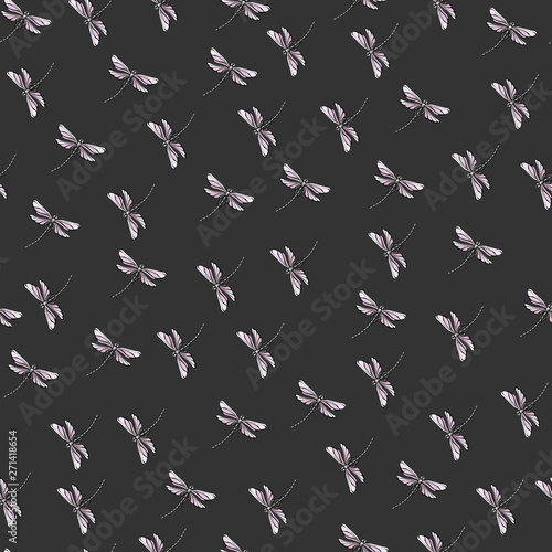 Seamless vintage pattern for gift wrap and fabric design with dragonflies
