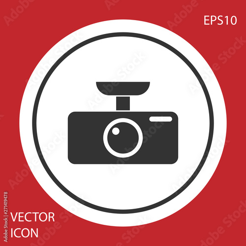 Grey Car DVR icon isolated on red background. Car digital video recorder icon. Circle button. Vector Illustration