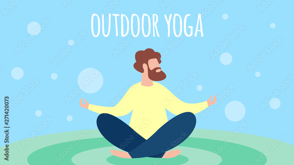 Man Meditating Outdoor Yoga in Lotus Pose, Leisure
