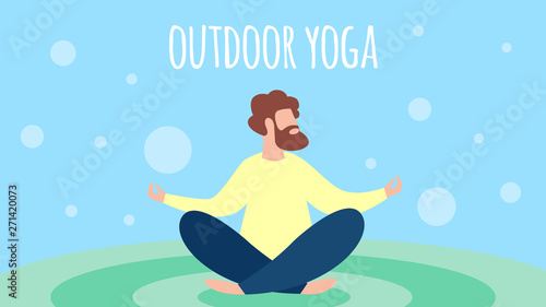 Man Meditating Outdoor Yoga in Lotus Pose, Leisure