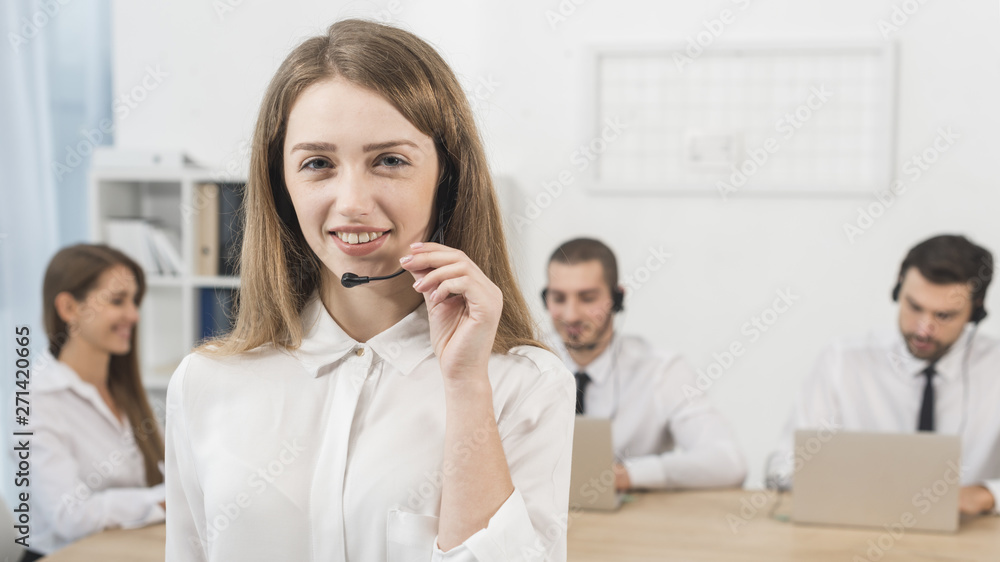 Portrait of woman working in call center Portrait of woman working in call center
