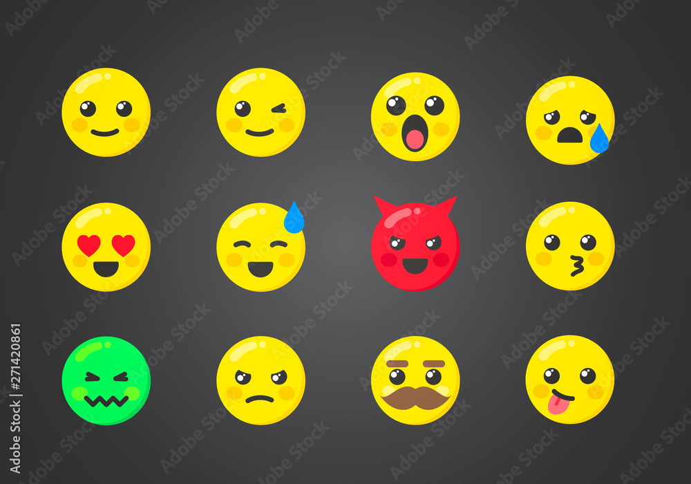 Fototapeta premium Vector Illustration Set Of Emoticons With Interesting Expressions