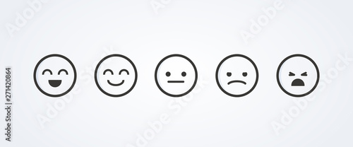 Vector illustration of satisfaction level. Range to assess the emotions of your content. Feedback in form of emotions. User experience, customer feedback